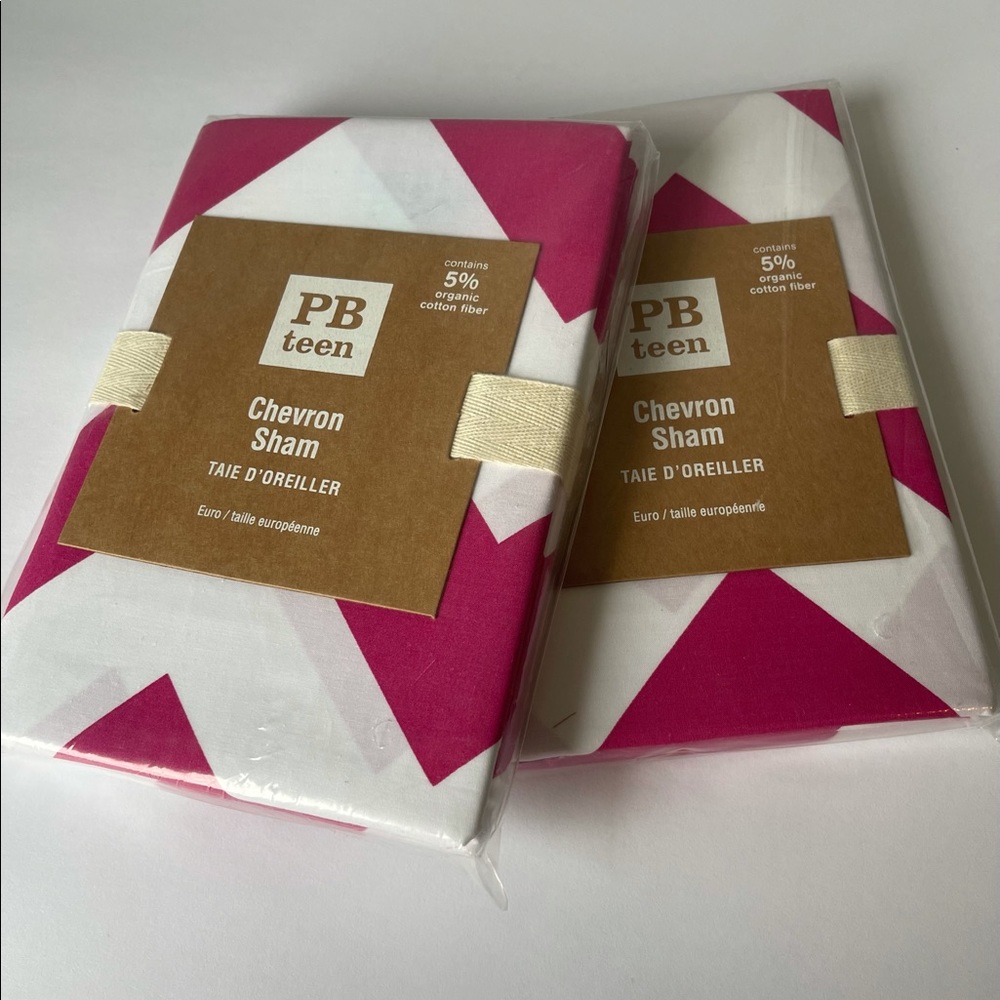 2 Pottery barn teen chevron euro shams. Pink/mgnta. New In package.